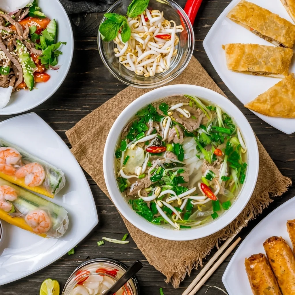 Authentic Vietnamese food spread at Shawnessy Vietnamese Restaurant, Calgary