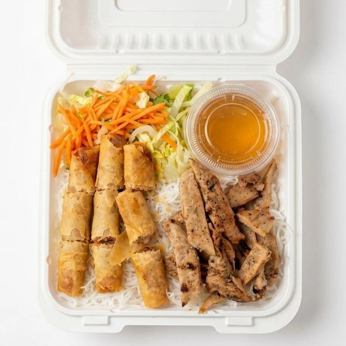 Chicken and Spring Rolls on Rice Vermicelli - Shawnessy Vietnamese Restaurant Calgary